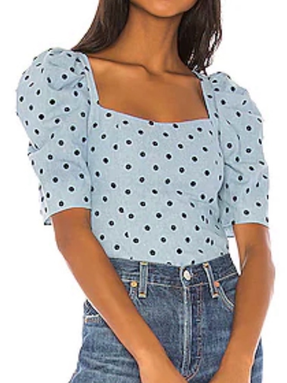 LPA Fabiana Top Chambray Dot Voluminous Sleeve